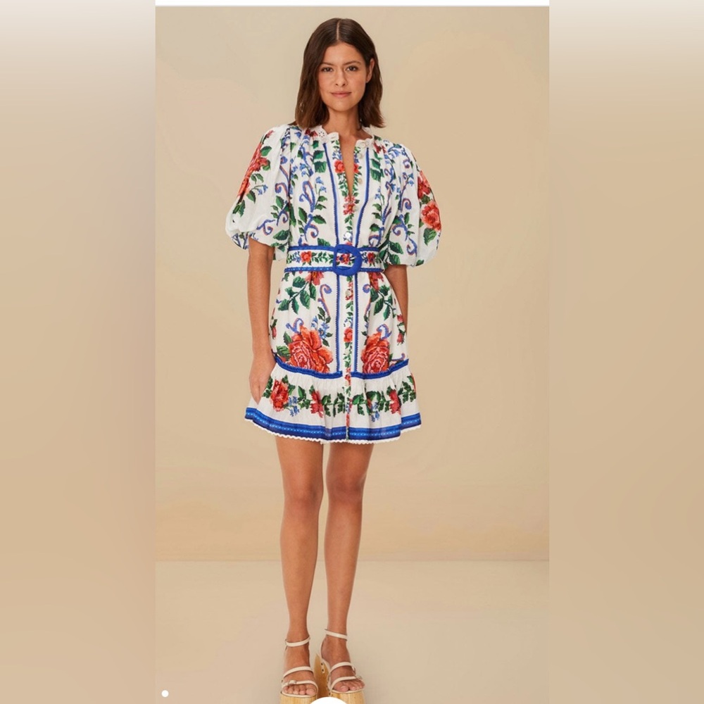 Farm Rio Off-White Flower Tapestry Mini Dress